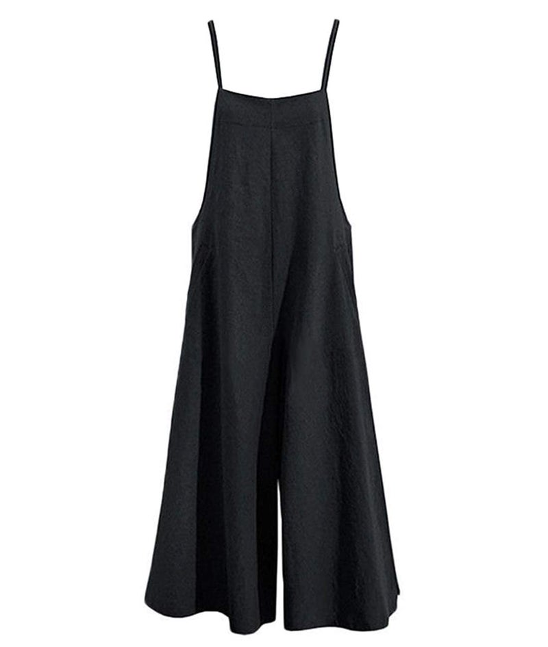 YESNO Women Casual Loose Long Bib Pants Wide Leg Jumpsuits Baggy Cotton Rompers Overalls with Pockets (S PZZTYP2 Black) - Image 4